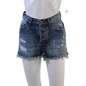 One X One Teaspoon Womens Cotton Pocketed Distressed Denim Shorts Pink Size 23